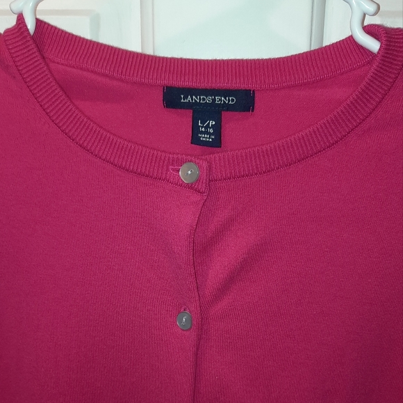 Lands End Button Down Pink Cardigan size LP - Picture 5 of 9